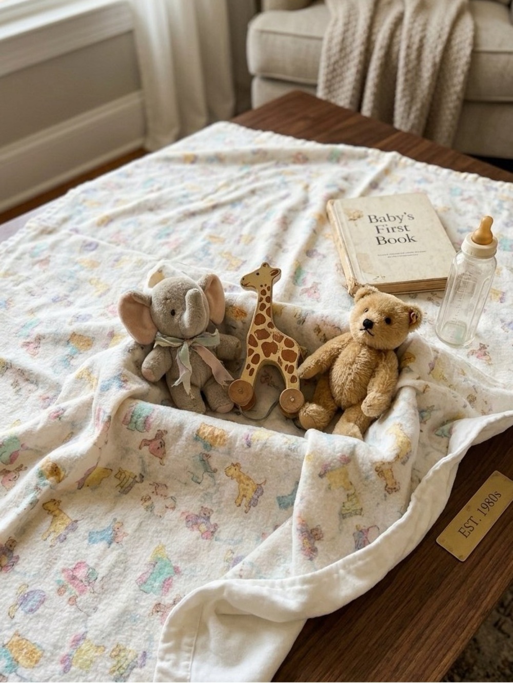 Vintage Owen RN 62027 Pastel Nursery Animals Fleece Baby Blanket